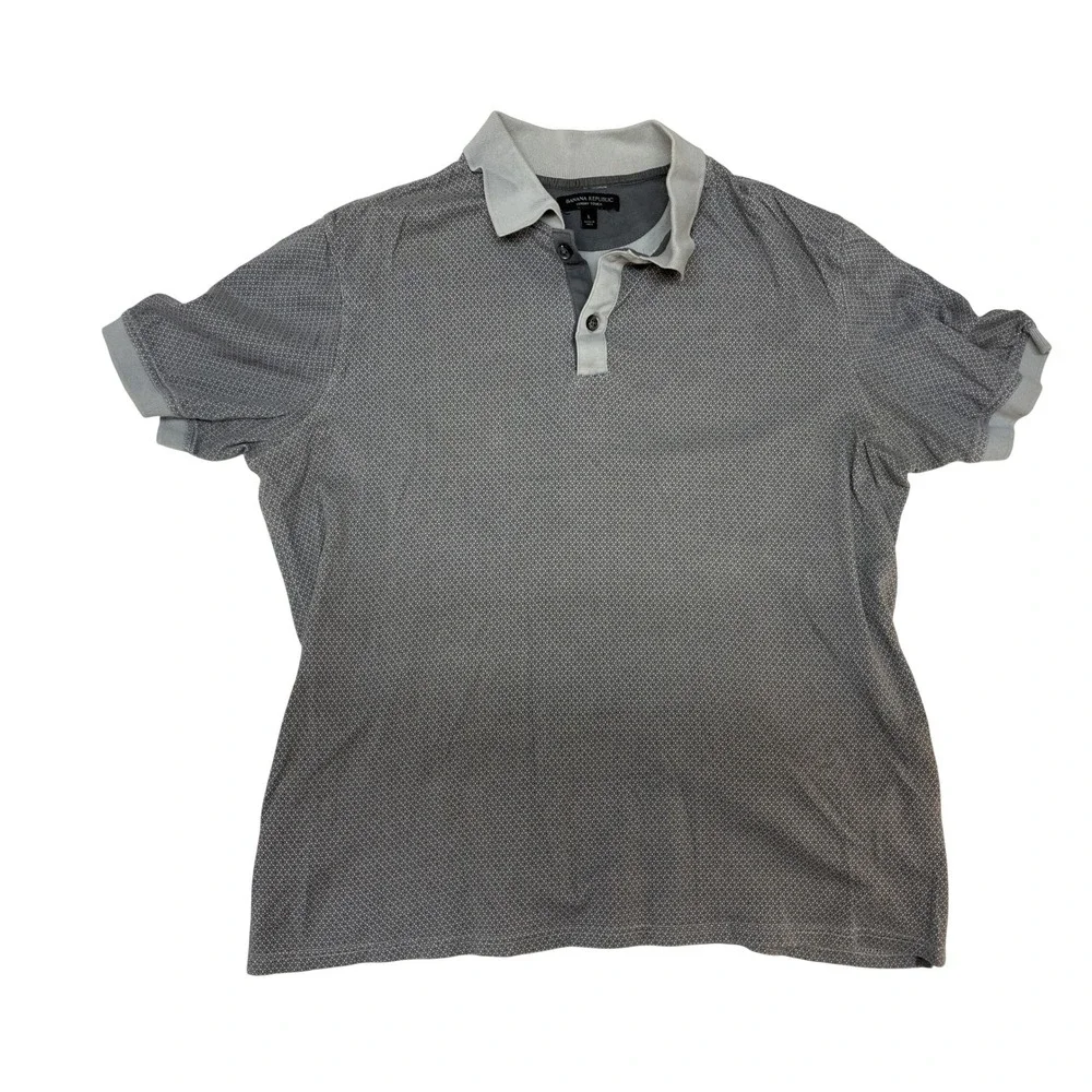 Banana Republic Luxury Touch Polo Shirt Mens Large Grey Pima Cotton Micro Print
